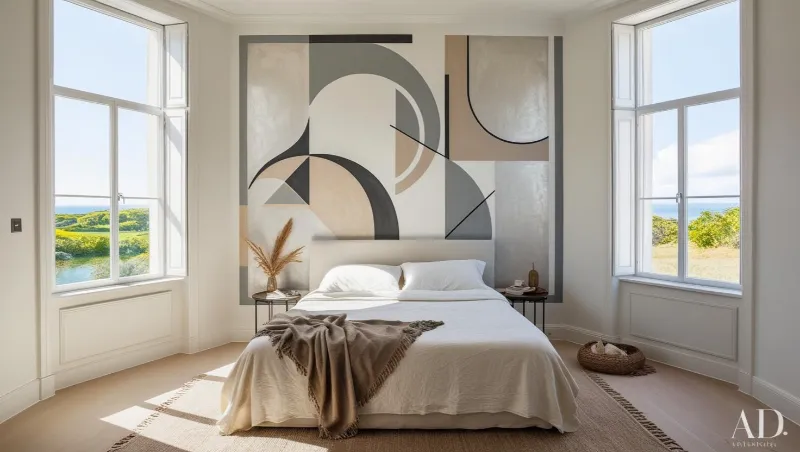 Impression murale pittoresque dans une chambre d’adulte – fresque artistique au-dessus du mur réalisée par SYMP'S PRINT