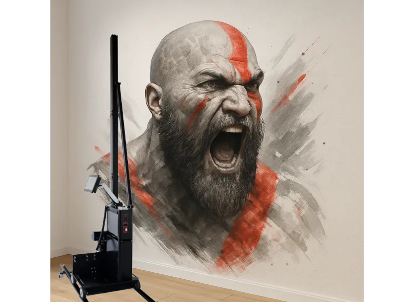 Imprimante murale TWF-1000 – impression de la tête de Kratos en haute définition, démonstration réalisée par SYMP'S