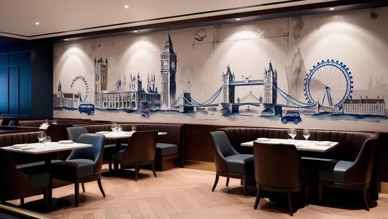 Impression murale d’un restaurant de Londres sur tout un mur – démonstration grand format par SYMP'S