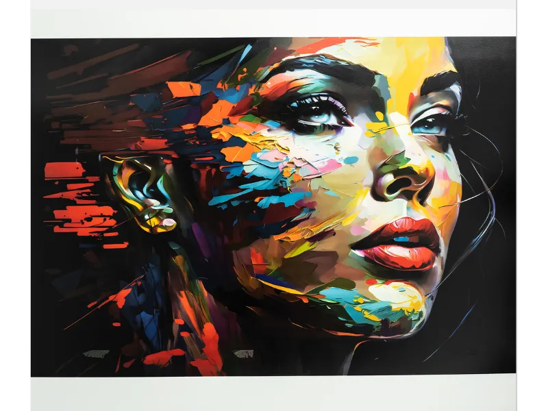 Accueil 8 Impression murale sur plastique réalisée avec l’imprimante murale TUP1000 – visage de femme en haute définition